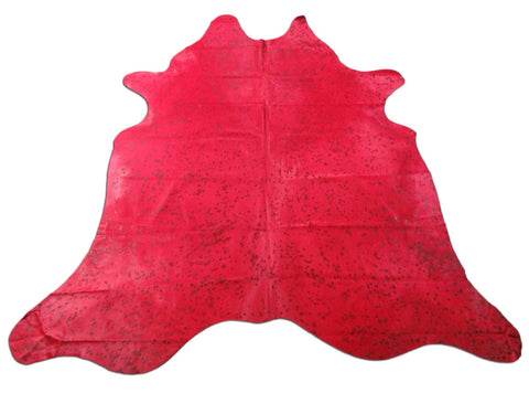 Dyed Red with Acid Wash Devore Cowhide Rug - Size: 7x7 feet C-1381