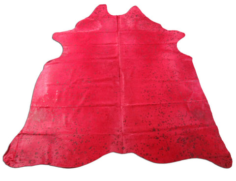 Dyed Red with Acid Wash Devore Cowhide Rug - Size: 7.25x6.75 feet C-1382