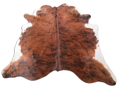 Brown Brindle Cowhide Rug with White Belly Size: 7x6.75 feet C-1403