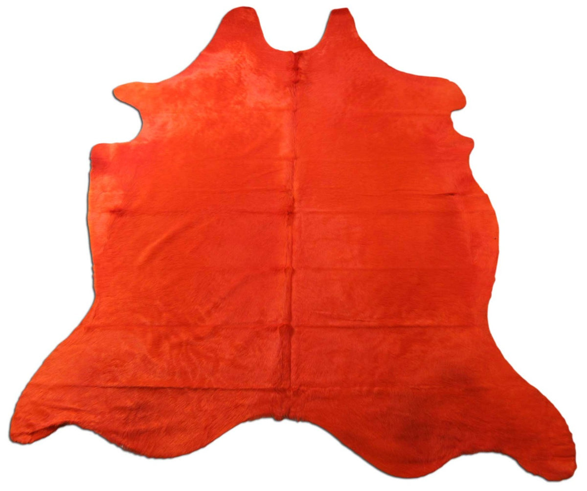 Dyed Orange Cowhide Rug (Gorgeous/ has a tiny hole) Size: 8 1/4x7 feet C-1427