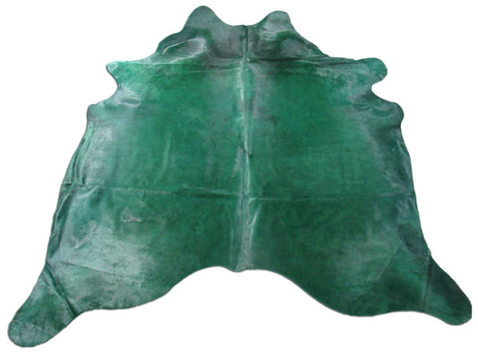 Tapis en cuir de vache teinté vert émeraude (marques de feu difficiles à voir - numéros/taches) Taille : 7 1/2x7 1/4 pieds C-1437