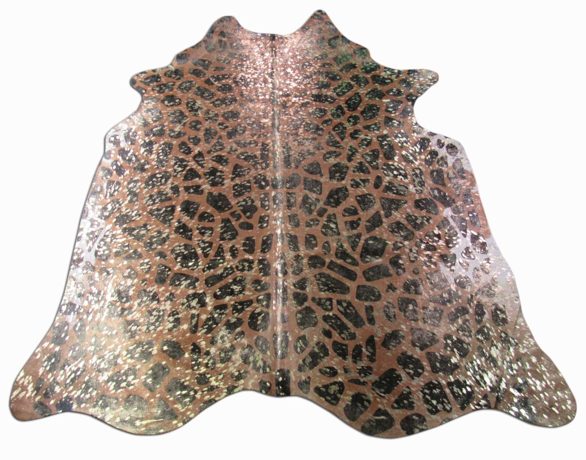 Giraffe Print Cowhide Rug with Gold Metallic Acid Washed Size: 7 3/4x6 3/4 feet C-1446