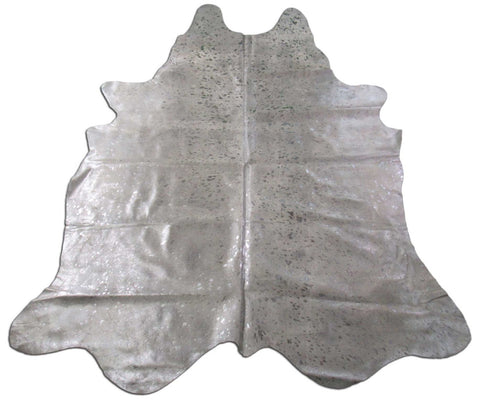 Acid Washed Silver Metallic Cowhide Rug (has a few natural black spots, 1 beige spot) Size: 8x7 feet C-1456