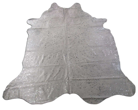 Acid Washed Silver Metallic Cowhide Rug (has a few natural scratches) Size: 7 1/2x6 3/4 feet C-1457