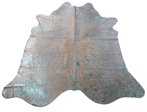 Turquoise Metallic Acid Washed Cowhide Rug Size: 7x7 feet C-1467