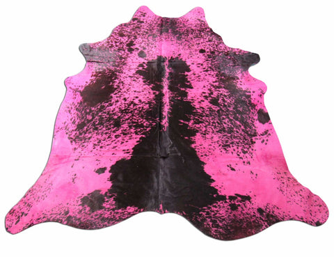 Black & White Dyed Pink Cowhide Rug (fire brand/ thin hide) Size: 7 3/4x7 1/4 feet C-1483