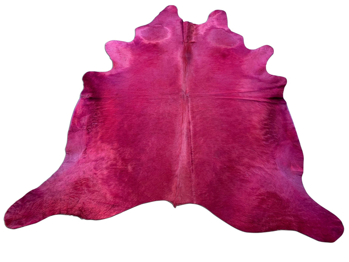 Dyed Magenta Cowhide Rug (belly and dorsal line has longer hair) Size: 7 1/4x7 1/2 feet C-1488