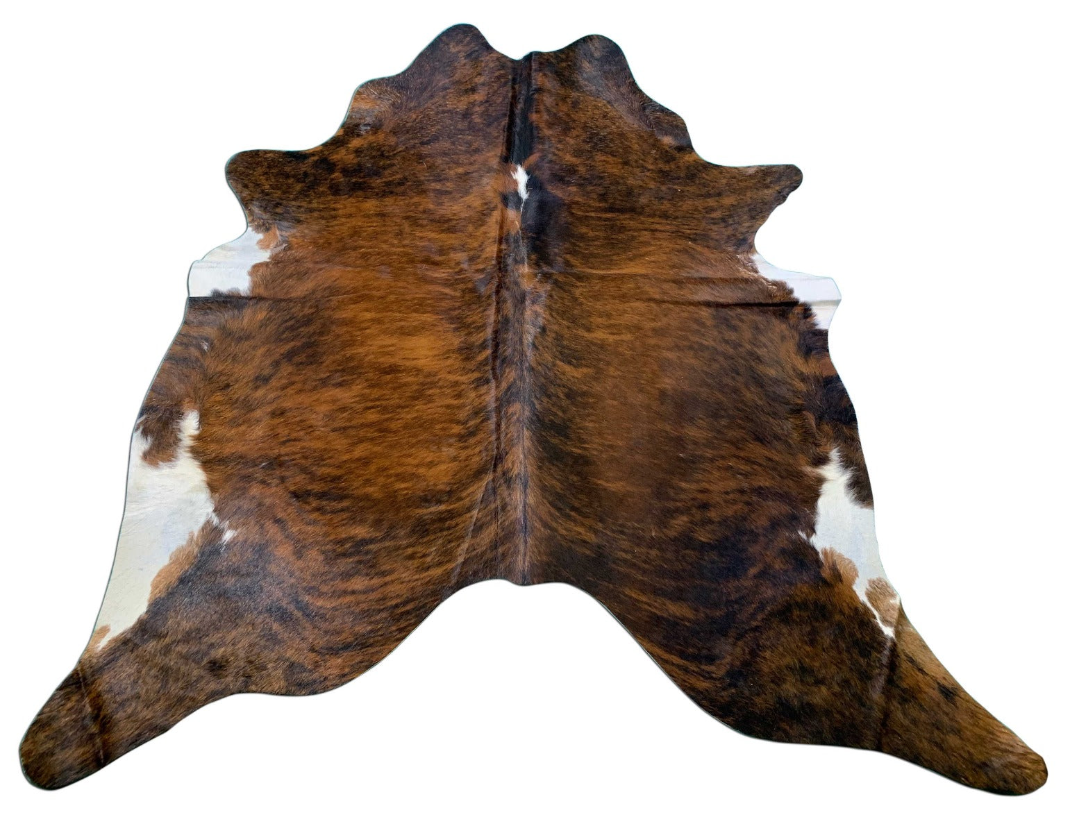 Dark Brown Brindle Cowhide Rug with White Belly - Size: 7x6 3/4 feet C-1494