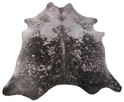 Speckled Black & White Cowhide Rug with Silver Acid Washed (tiny hole) Size: 7x6.2 feet C-1508