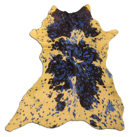 Black & White Calf Skin Rug Dyed Yellow and Acid Washed Size: 40x30" C-1513