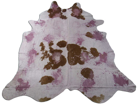 Brown & White Cowhide Rug Acid Washed Dyed Rose Pink Size: 8x7.5 feet C-1543