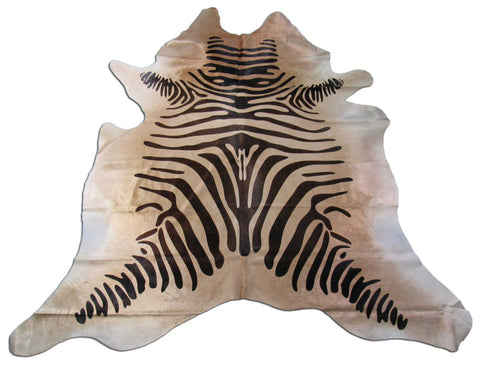 Beige Zebra Print Cowhide Rug (Brown Stripes/ very nice hair) Size: 8x7 feet C-1551