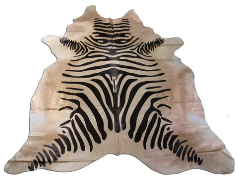 Beige Zebra Print Cowhide Rug (Dark Brown Stripes) Size: 7 1/4x7 feet C-1553