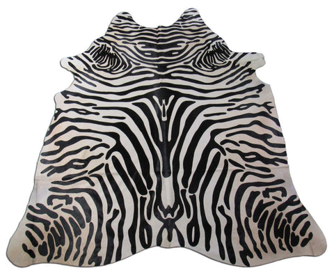 Upholstery Zebra Print Cowhide Rug (background is beige, huge and GORGEOUS!) Size: 8x6 1/4 feet C-1557