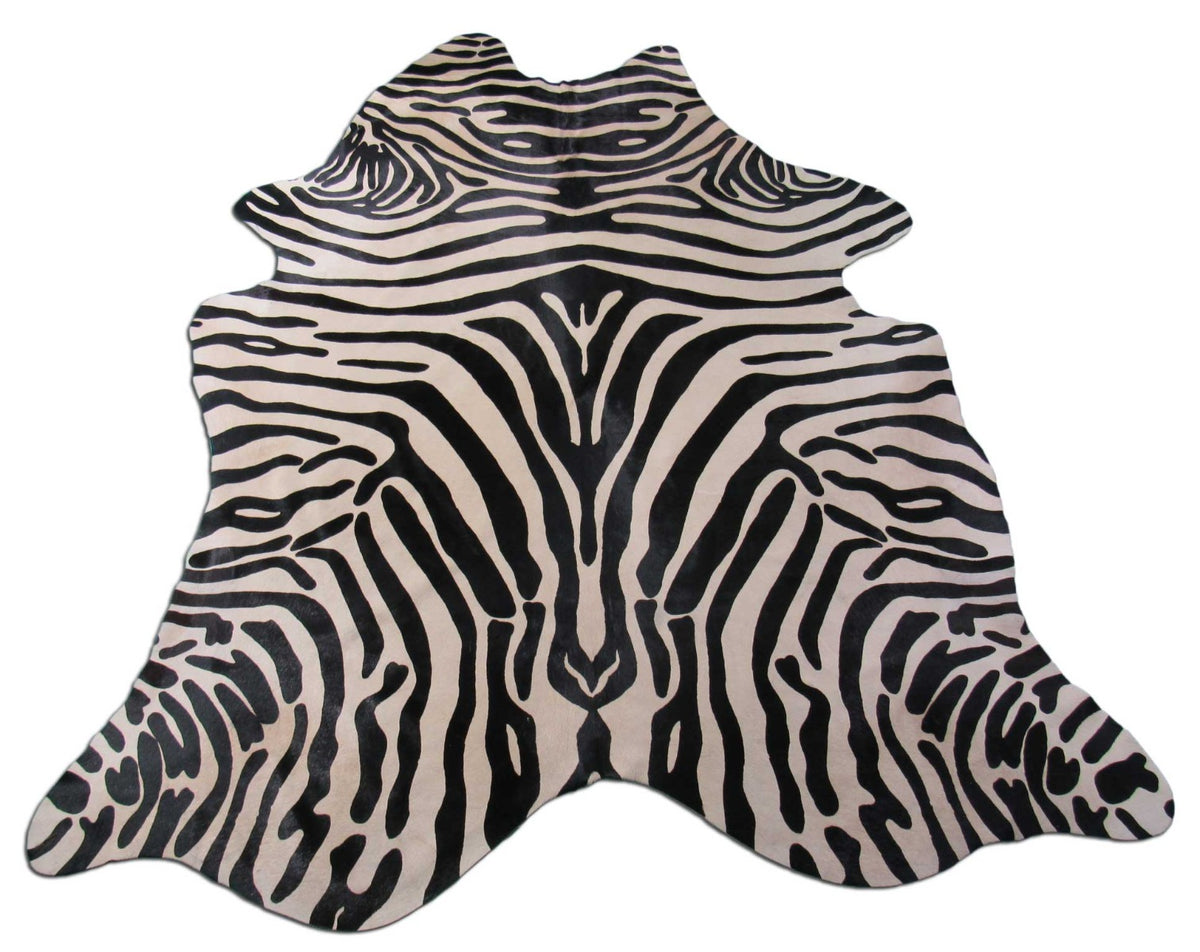 Upholstery Zebra Print Cowhide Rug (background is beige - GORGEOUS!) Size: 7x6 feet C-1558