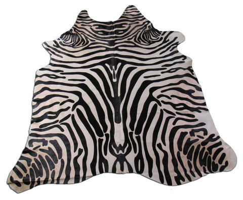 Upholstery Zebra Cowhide Rug (beautiful but neck area and edge of hind legs is a bit darker) Size: 7 1/4x6 1/4 feet C-1575