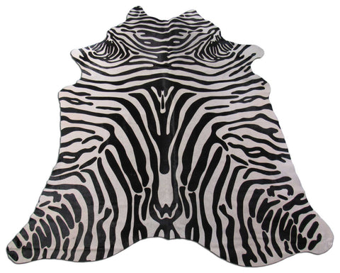 Upholstery Zebra Cowhide Rug (beautiful but has a stitch, neck is a bit darker and very short hair) Size: 7x6 feet C-1577