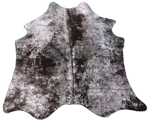 Natural Dark Cowhide Rug with Silver Metallic Splatter Size: 7x6 feet C-1588
