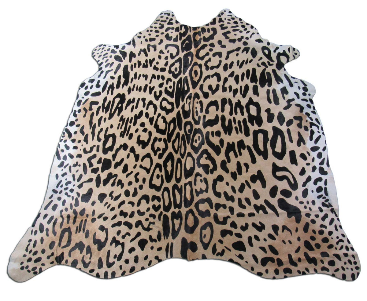 Jaguar Print Cowhide Rug (light background/ white belly) Size: 7 1/2x6 1/4 feet C-1603