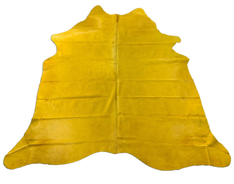 Dyed Yellow Cowhide Rug - Size: 7.5' x 7.5' C-1616