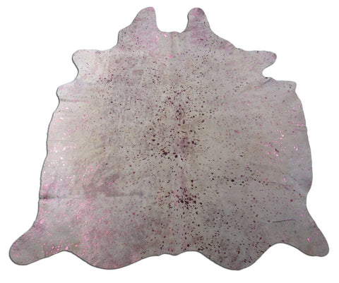 Pink Metallic Cowhide Rug (2 scratches/ a big of light beige mixed in) Size: 7x6 feet C-1653