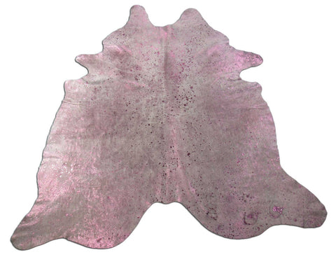 Pink Metallic Cowhide Rug (3 fire brands) Size: 7x6.5 feet C-1654