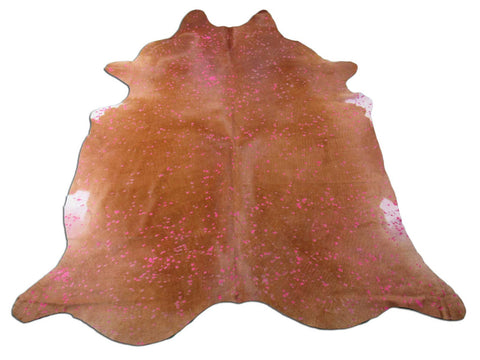 Brown with Pink Acid Wash Devore Cowhide Rug - Size: 7.7x7 feet C-1658