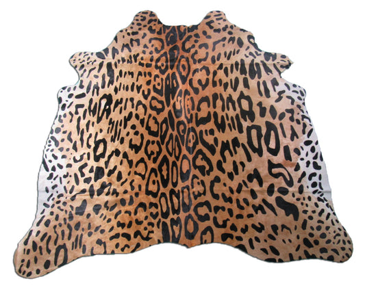 Jaguar Print Cowhide Rug (beautiful shiny hair/ small hole) Size: 6.7x6 feet C-1663