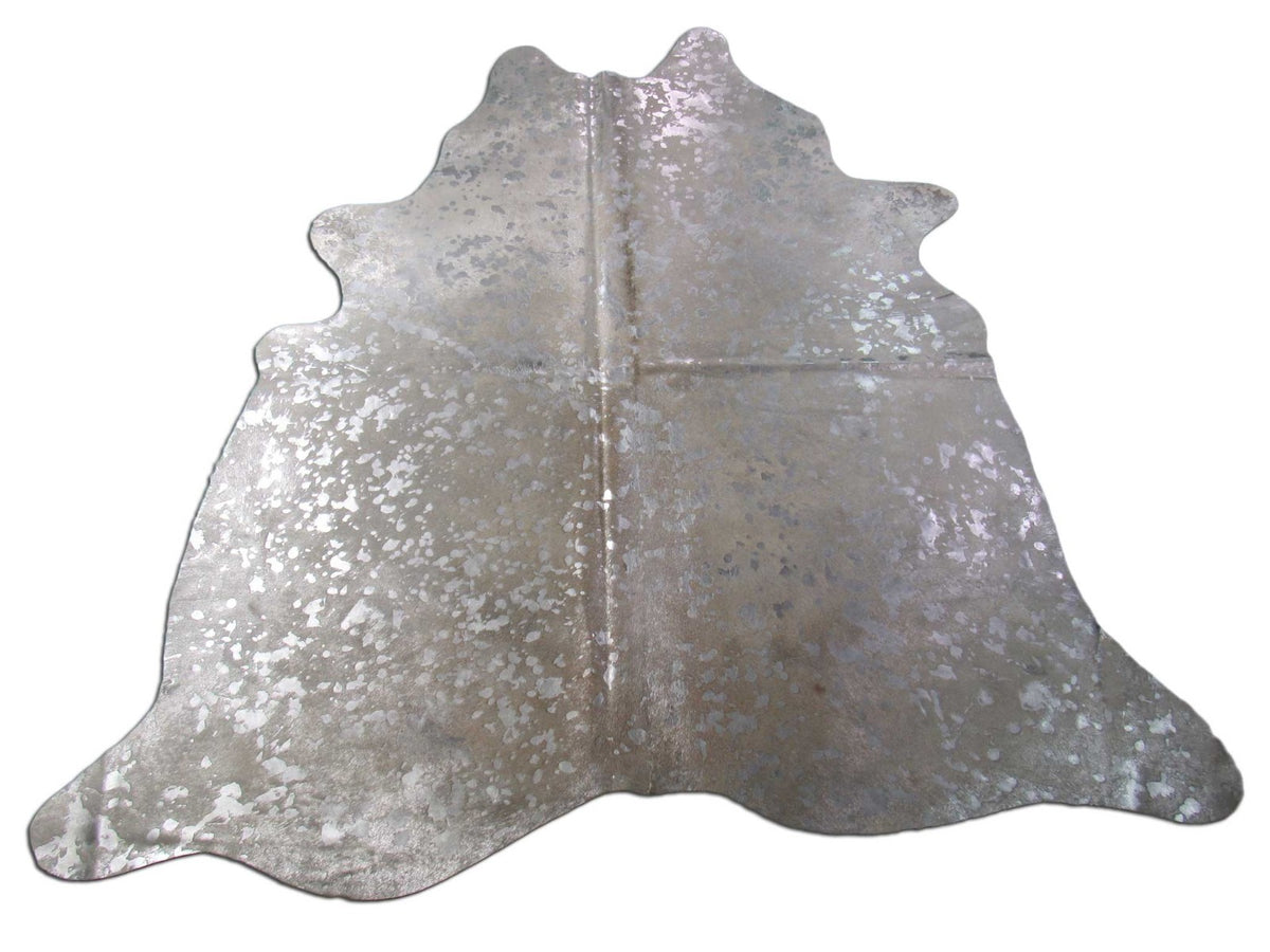 Silver Metallic Cowhide Rug (a little darker dorsal line) Size: 7x7 feet C-1670