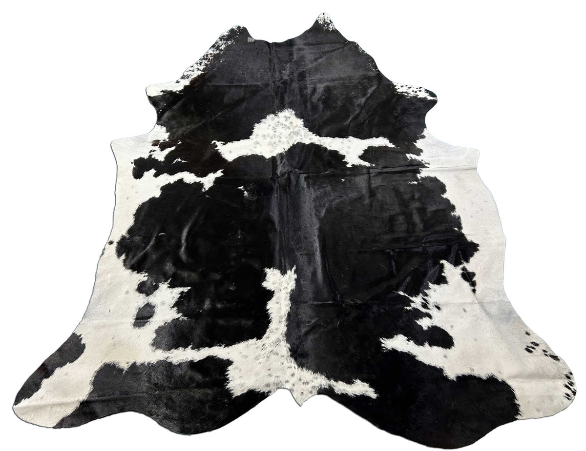 Black & White Spotted Cowhide Rug - Size: 7.7x6.5 feet C-1679