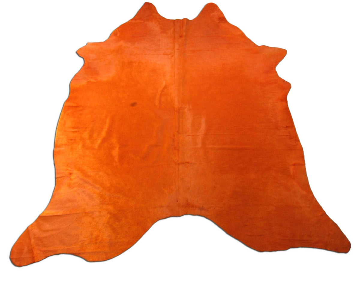 Tapis en peau de vache teintée en orange (1 patch/ 1 tache foncée naturelle) Taille : 7,5x6,7 pieds C-1688