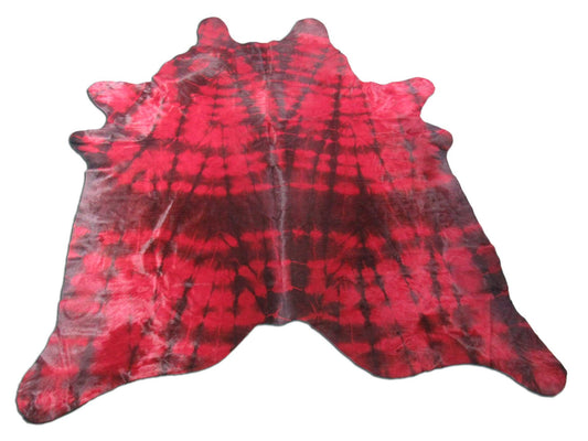 Red Tie Dye Cowhide Rug - Size: 7.2x7 feet C-1698