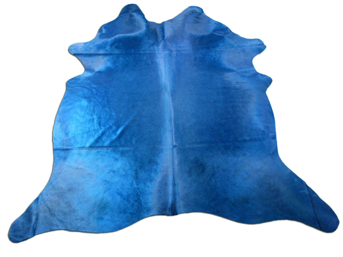 Dyed Blue Cowhide Rug (awesome color, beautiful shine, 1 stitch) Size: 7.2x7 feet C-1699