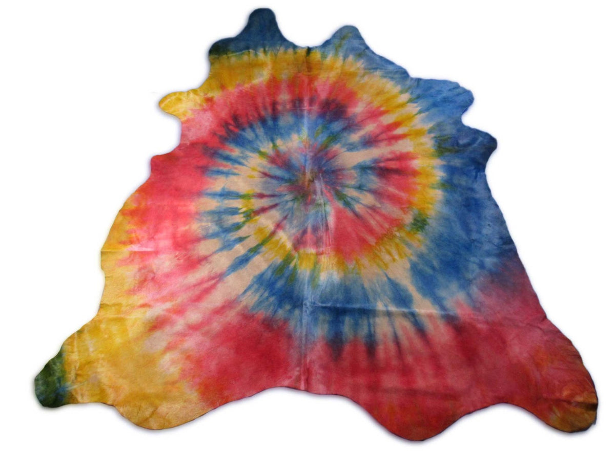 Multicolor Tie Dye Cowhide Rug (has a particular odor) - Size: 8.7x8 feet C-1727