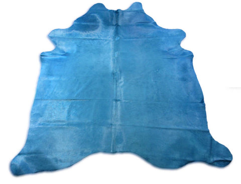 Dyed Azur Blue Cowhide Rug - Size: 7.5x7 feet C-1728