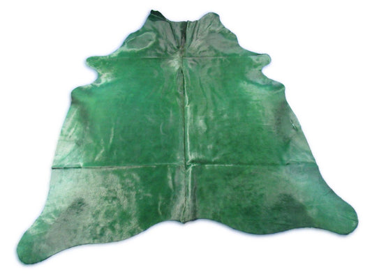 Dyed Emerald Green Cowhide Rug - Size: 7x6.7 feet C-1742