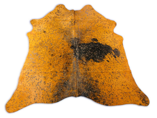 Dyed Orange Salt & Pepper Cowhide Rug - Size: 7x6.2 feet C-1743