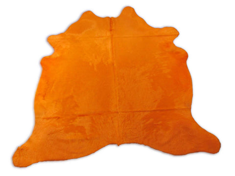 Dyed Orange Cowhide Rug - Size: 7x6.5 feet C-1749