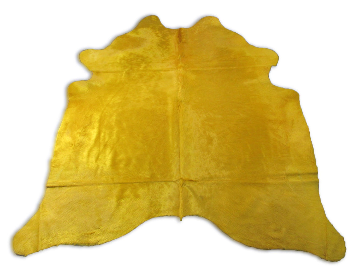 Dyed Yellow Cowhide Rug (longish hair/perfect quality) - Size: 7.2x7 feet C-1752
