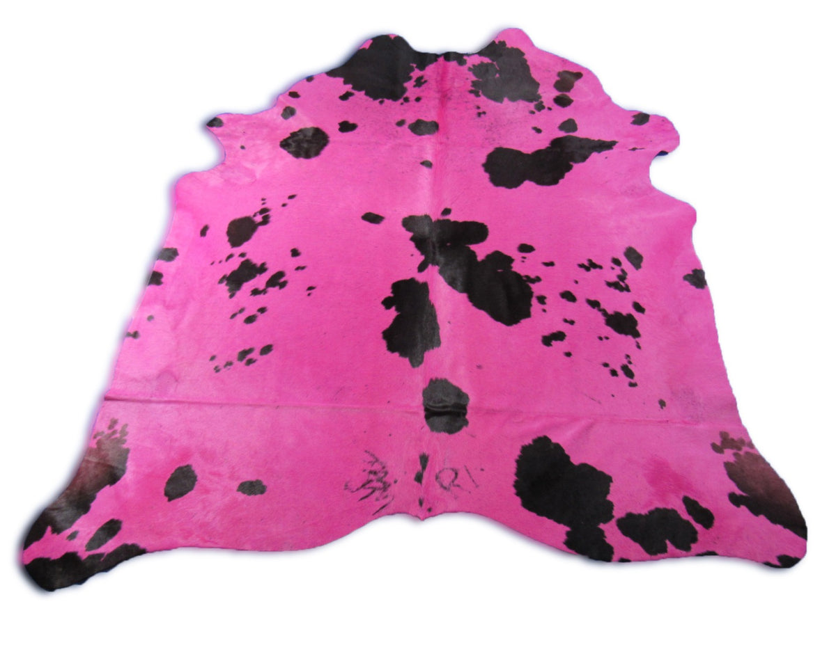 Dyed Pink Black and White Cowhide Rug - Size: 7x7 feet C-1754