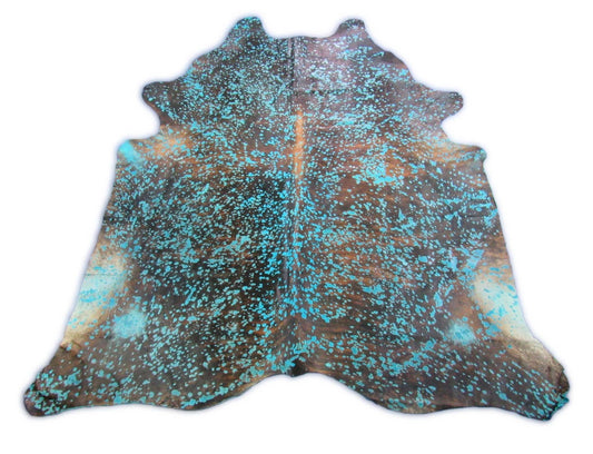 Brindle Cowhide Rug with Turquoise Acid Washed (stitch) Size: 7.5x7 feet C-1762