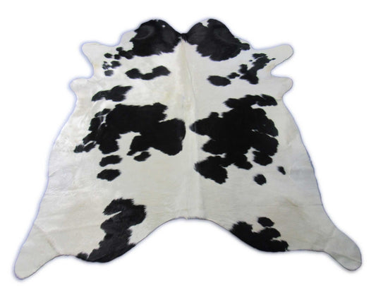 Black & White Cowhide Rug (longish hair/ shiny healthy fur) Size: 7x6.2 feet C-1769