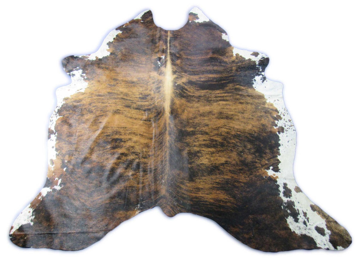 Gorgeous Brindle Tricolor Cowhide Rug Size: 8x7.2 feet C-1770