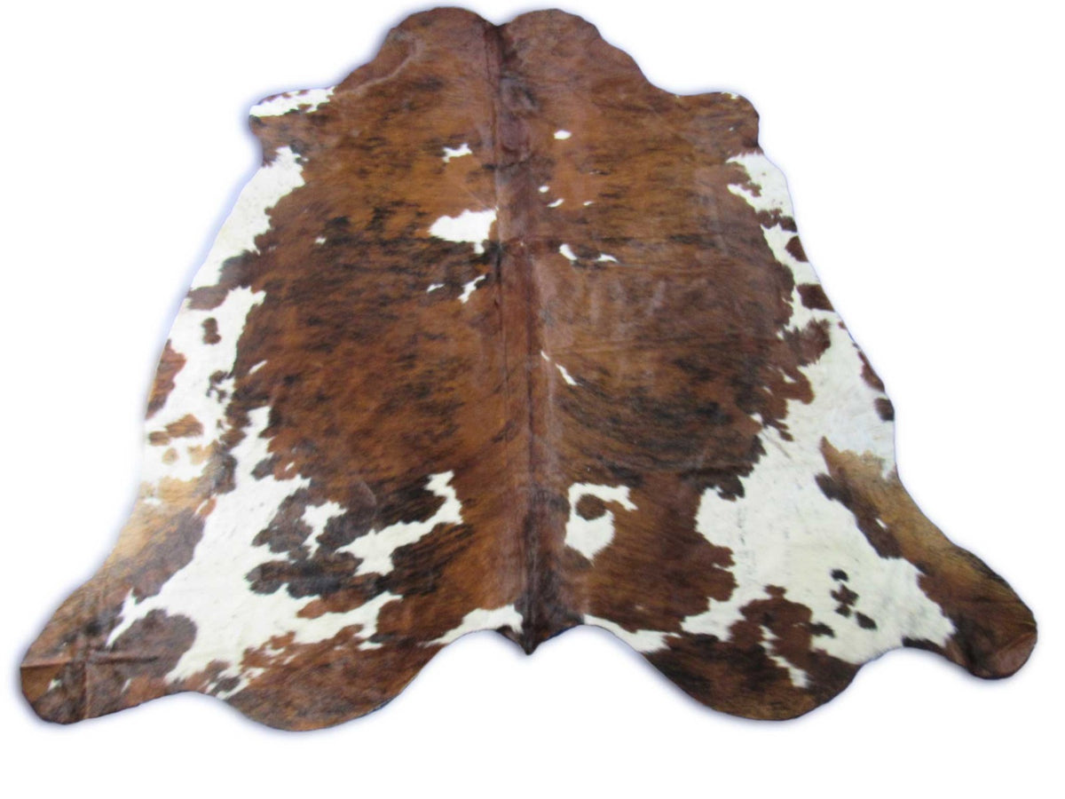 Tricolor Cowhide Rug (mainly solid brindle with white belly) Size: 7.7x7 feet C-1780