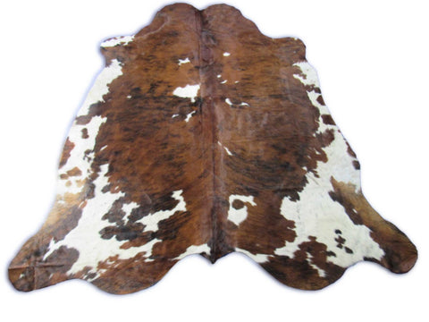 Tricolor Cowhide Rug (mainly solid brindle with white belly) Size: 7.7x7 feet C-1780