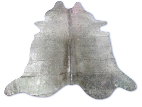 Dark Silver Acid Washed Cowhide Rug on Grey Background (darker center) Size: 7.2x6.5 feet C-1807