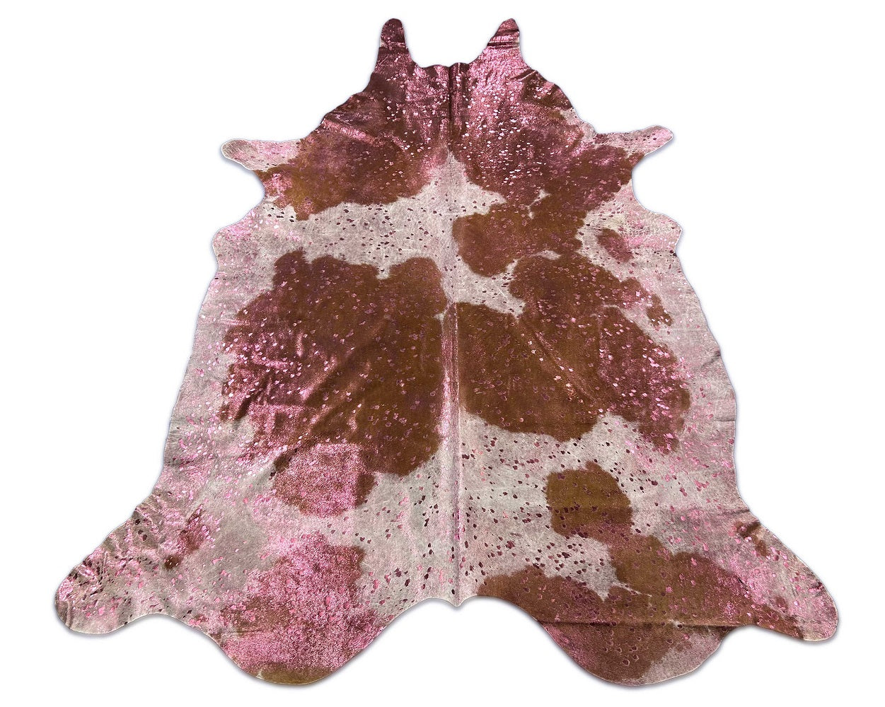 Pink Metallic Acid Washed Brown & White Cowhide Rug Size: 8.2x7 feet C-1821