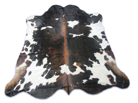Grand tapis en peau de vache tricolore (impressionnante ligne dorsale) - Taille : 8x7 pieds # C-1824