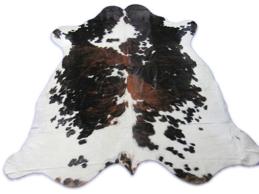 Grand tapis en peau de vache tricolore Taille : 7,7 x 7,2 pieds C-1826