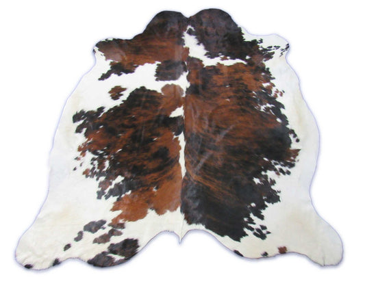 Magnifique tapis en peau de vache tricolore Taille : 7,2 x 6 pieds C-1829
